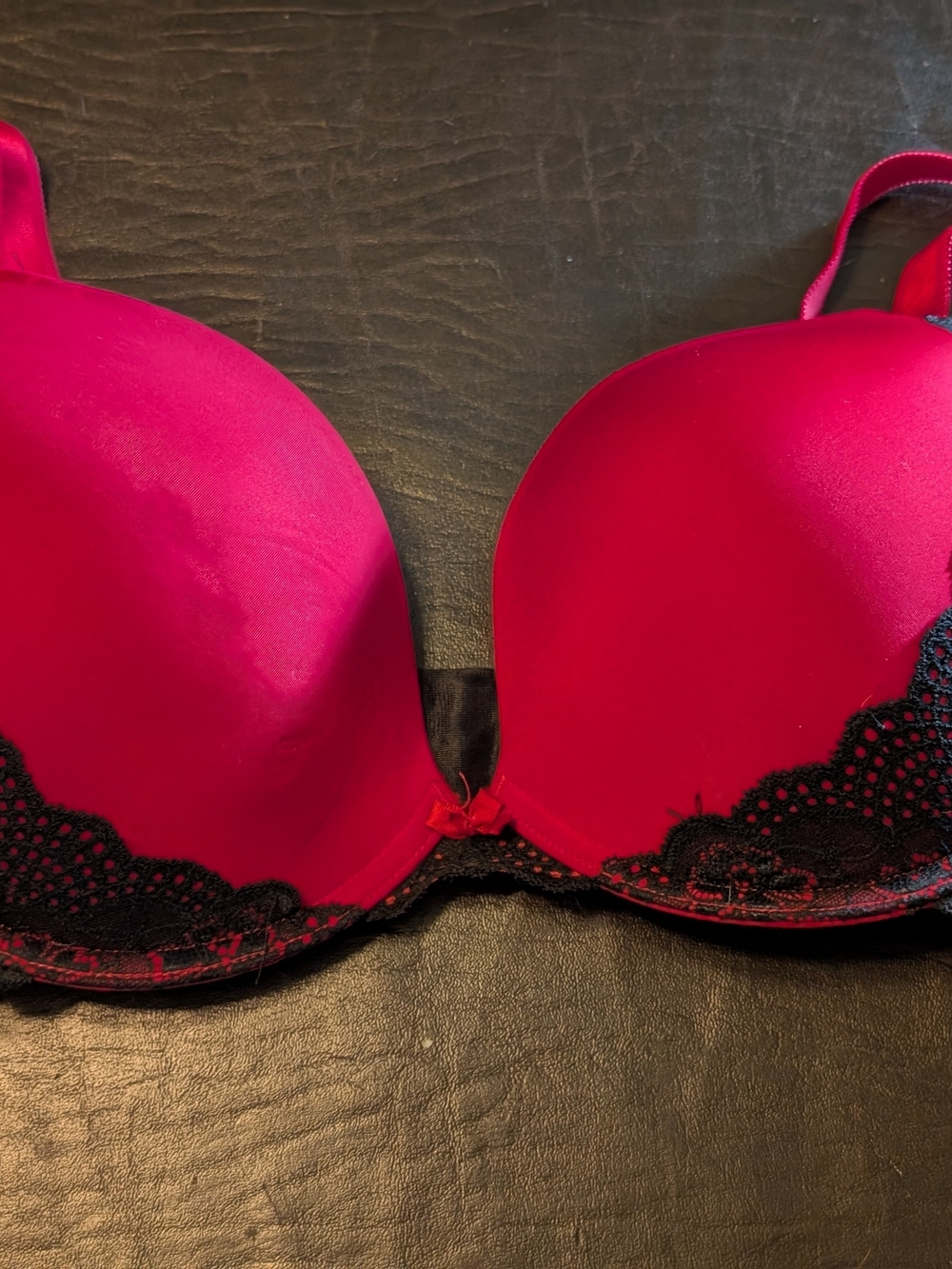 Fuchsia Push-Up Bra with Black Lace Trim